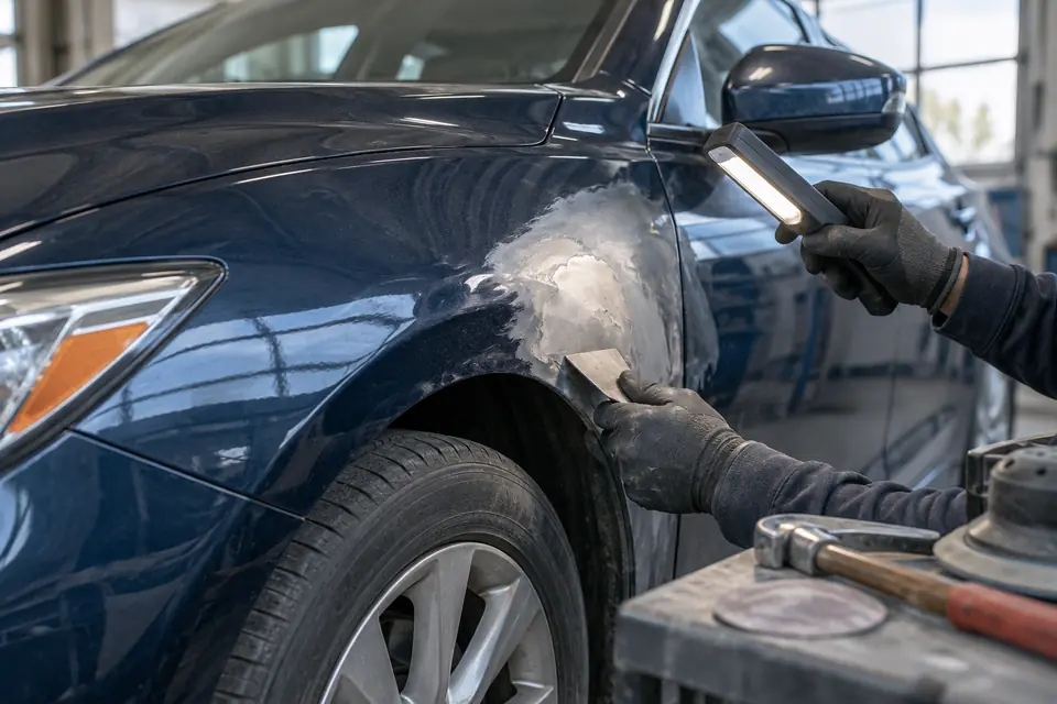 Illustration of careful repair to a vehicle body panel