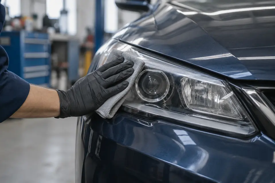 Illustration of a headlight lens being polished